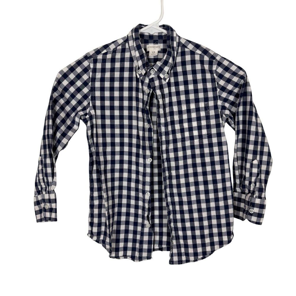 Crewcuts Blue White Plaid Long Sleeve Shirt Boys 4-5